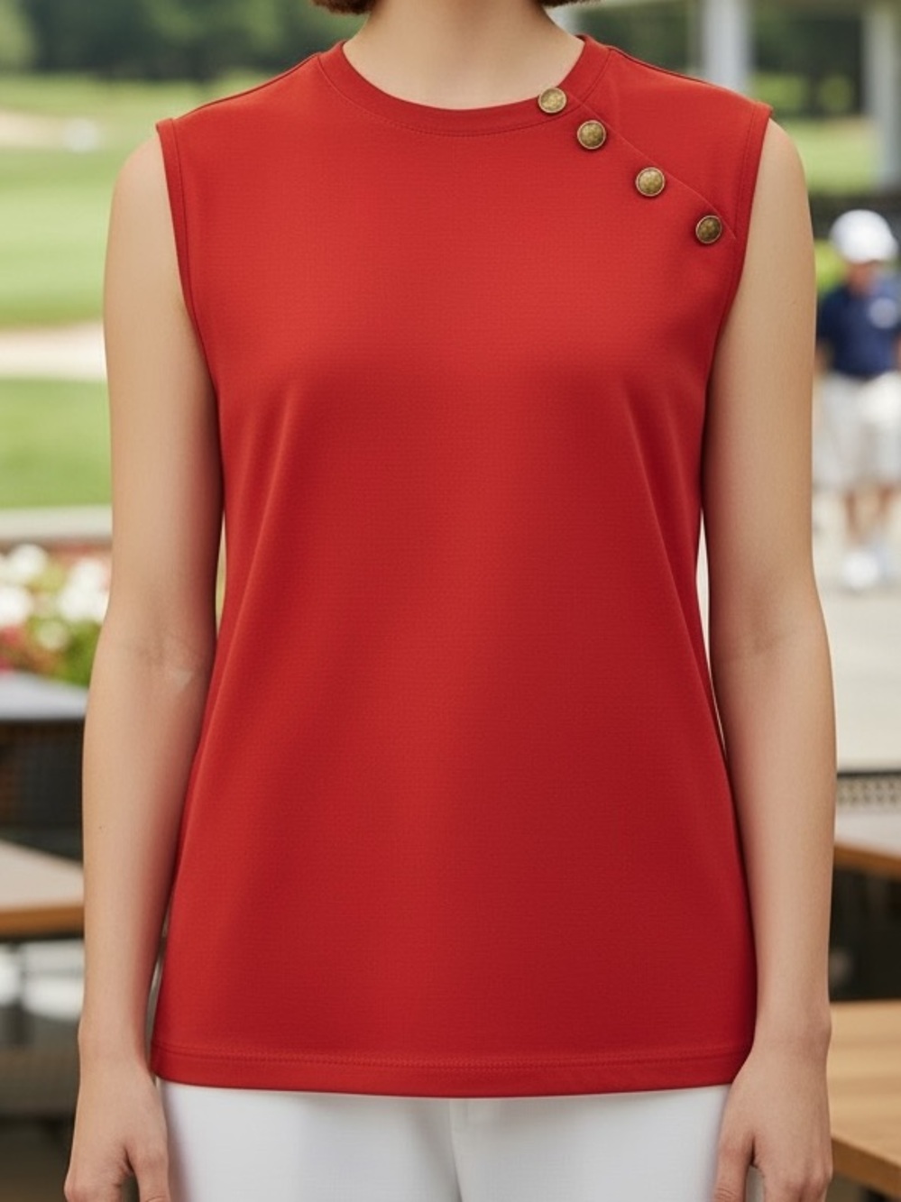 TAIL Activewear Lipstick Red Mock Neck Button Top XXL UPF 50+